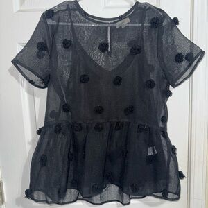 Entro Black Sheer Top with Textured Details